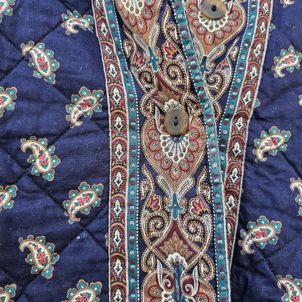 Vintage‎ 70s Quilted Vera Bradley USA Blue Paisley Coat Jacket size L Indiana